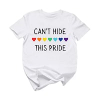 a white t - shirt that says can't hide this pride
