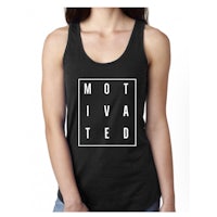a women's tank top with the word motivated on it