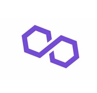 a purple hexagon logo on a white background