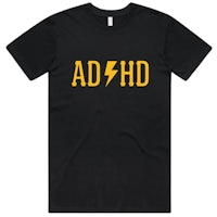 a black t - shirt with the word adhd on it