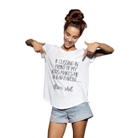 a woman posing with a t - shirt that says, i'm a sexy sex