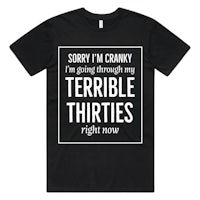 sorry i'm cranky i'm going through my terrible thirties right now men's t-shirt