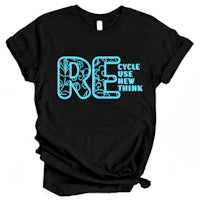 a black t - shirt that says re cycle the new think