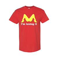 a red t - shirt that says i'm loving it