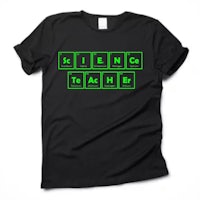 a black t - shirt with the words science teacher on it