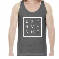 a man wearing a tank top that says lift hyst