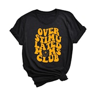 a black t - shirt that says overstimulated moms club