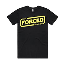 a black t - shirt with the word forced on it