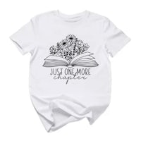 a white t - shirt that says just one more book
