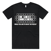 a black t - shirt that says, would you like to do the puzzle?