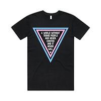 a black t - shirt with a rainbow triangle on it