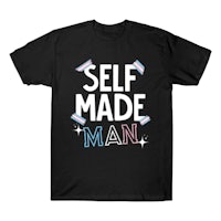 a black t - shirt that says self made man