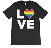 a black lgbt pride t - shirt with a rainbow heart on it