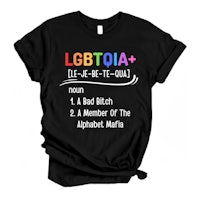 a black t - shirt that says lgbtia