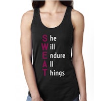 a women's tank top that says she'll do things