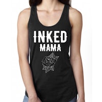 a women's black tank top that says inked mama